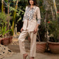 Kay - Beige Top Pant Set with Printed Jacket