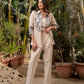 Kay - Beige Top Pant Set with Printed Jacket