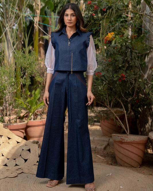 Tansy - Blue Denim Top with Pant Set