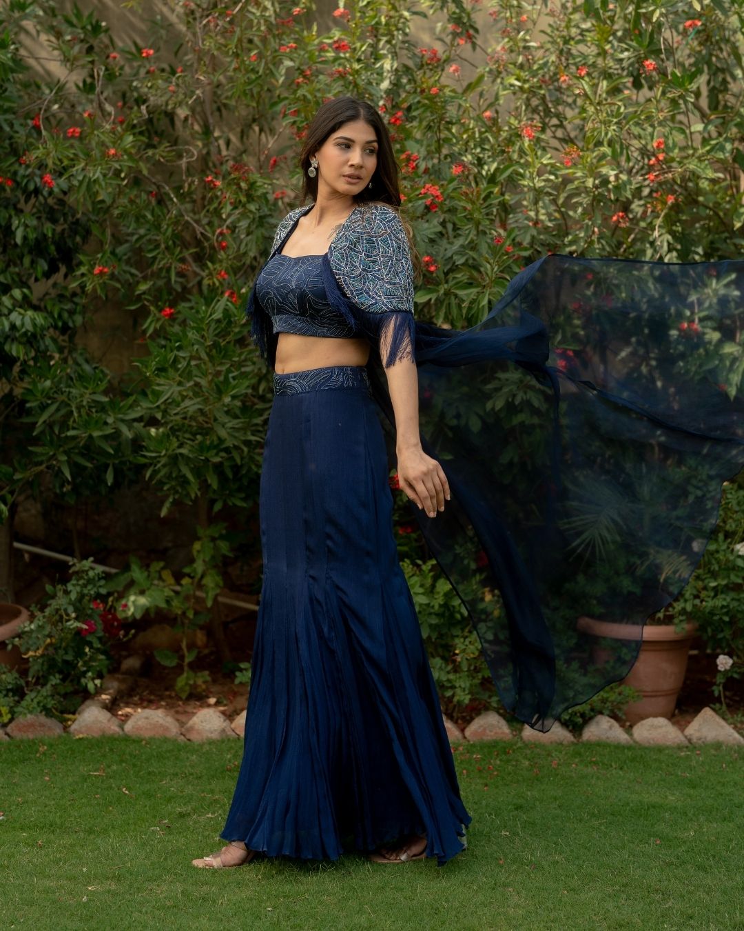 Adamya - Blue Skirt Top with Cape Dupatta