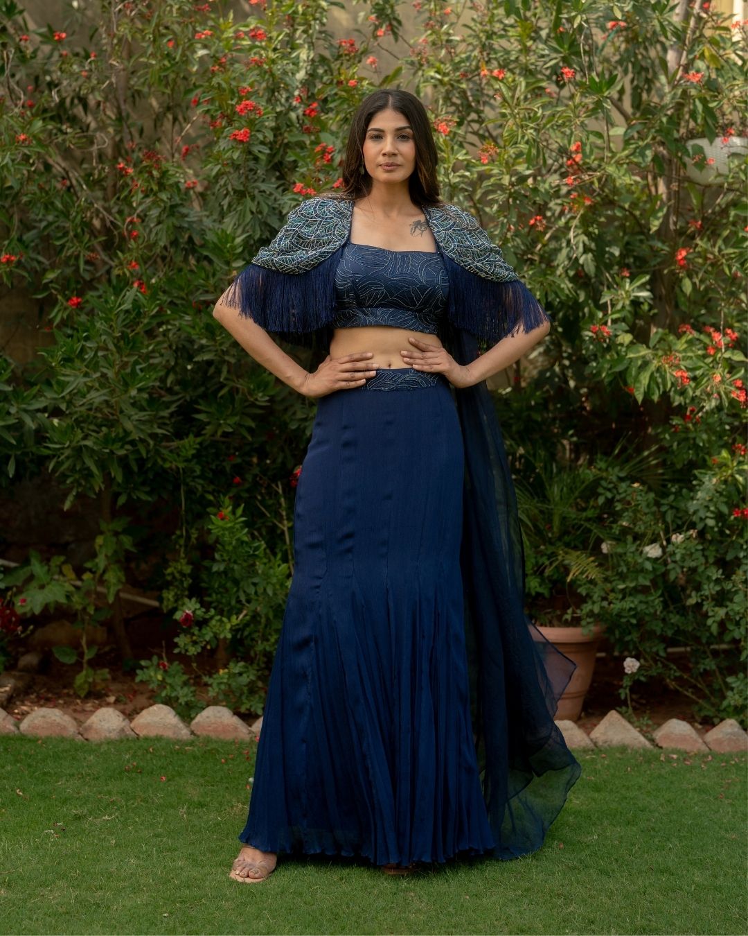 Adamya - Blue Skirt Top with Cape Dupatta