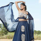 Nalini - Blue Lehenga with Off Shoulder Blouse & Dupatta Set