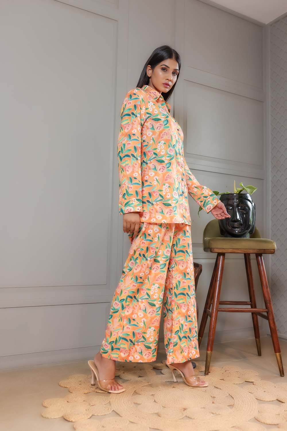 Geranium - Peach with Green Top and Pant Co-ord Set