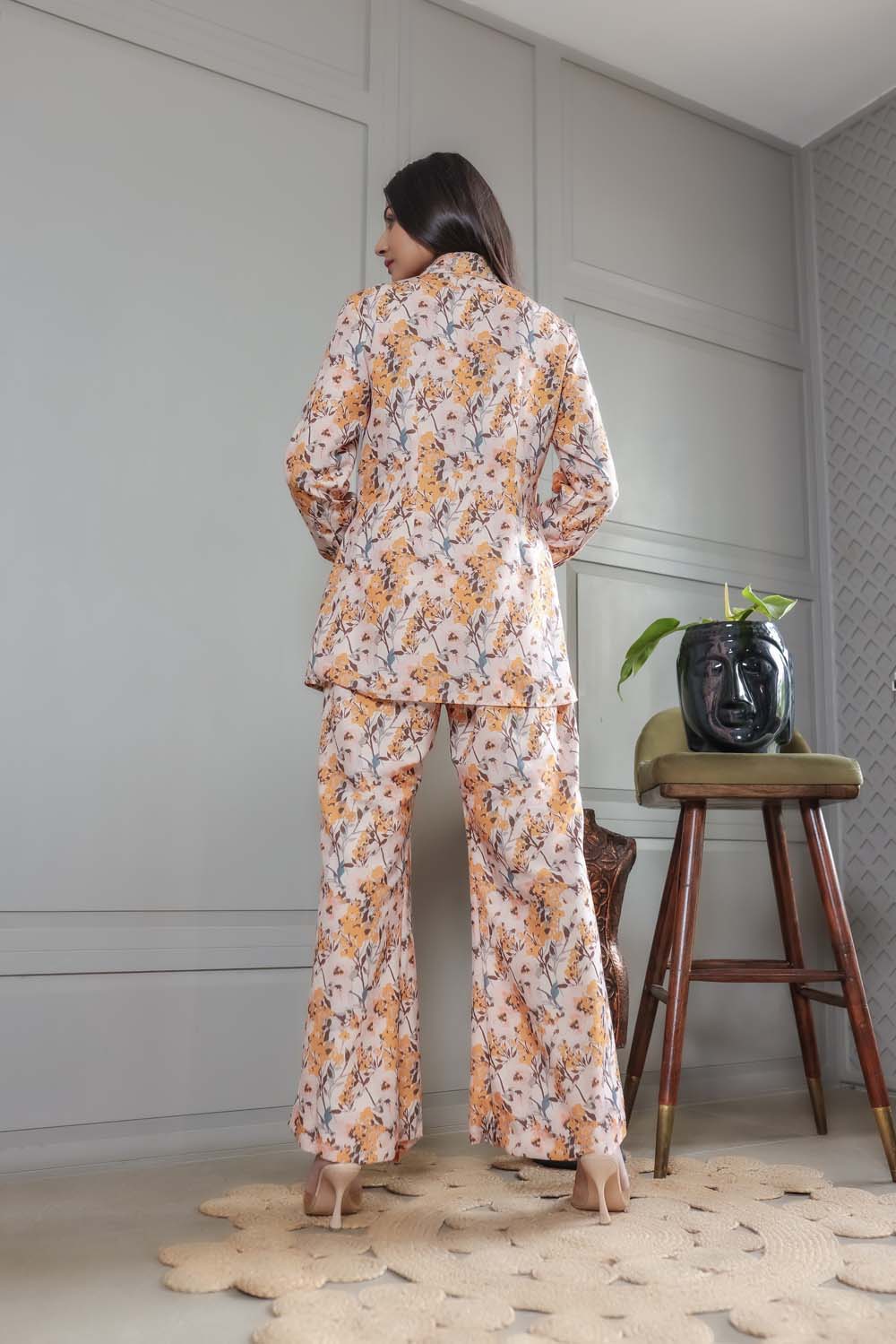 Primrose - Baige with Rust Printed Co-Ord Top and Pant Set