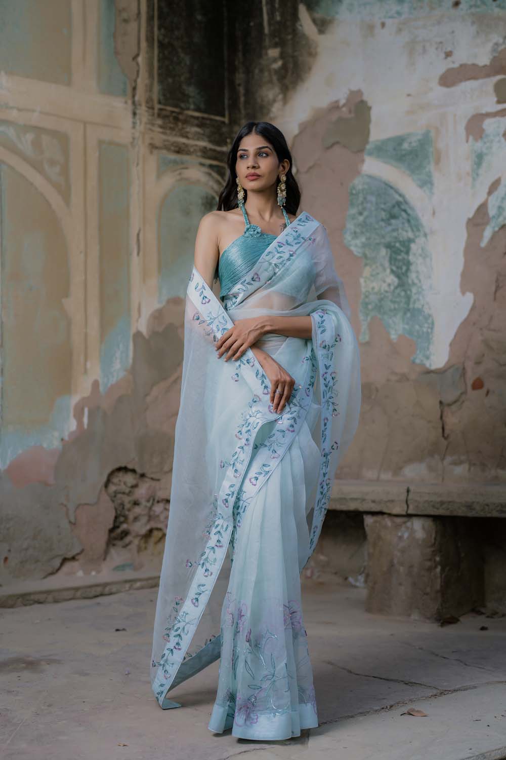 Shatika - Aqua Designer Saree Blouse