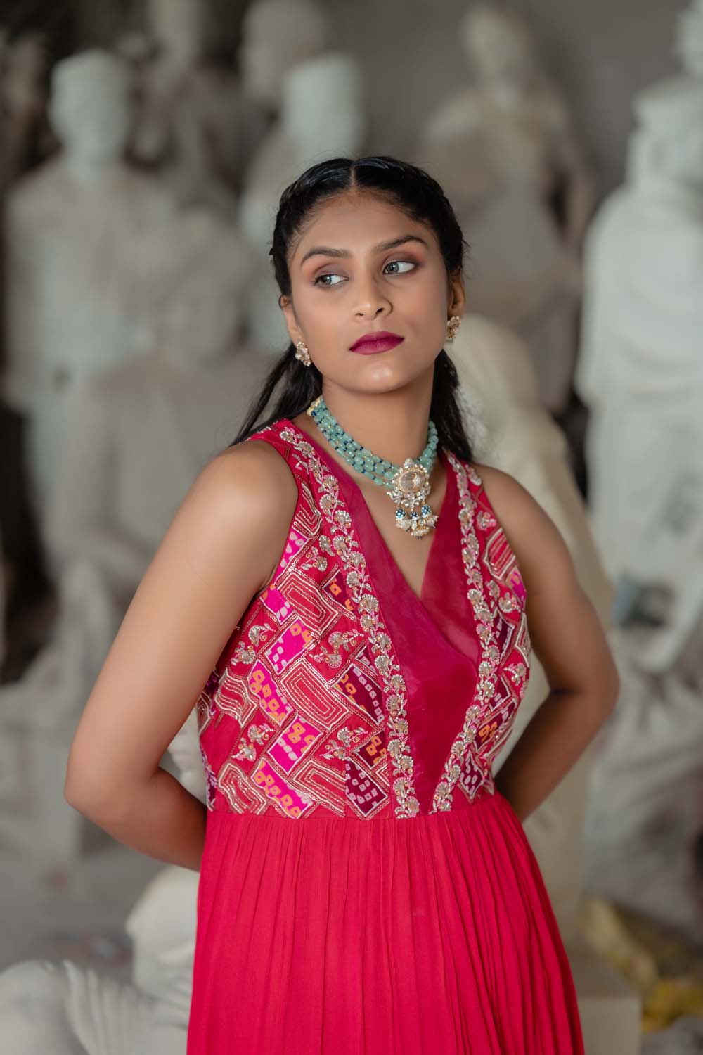 Bhuban - Women Sleeveless Hot Pink Anarkali Suit With Dupatta Set