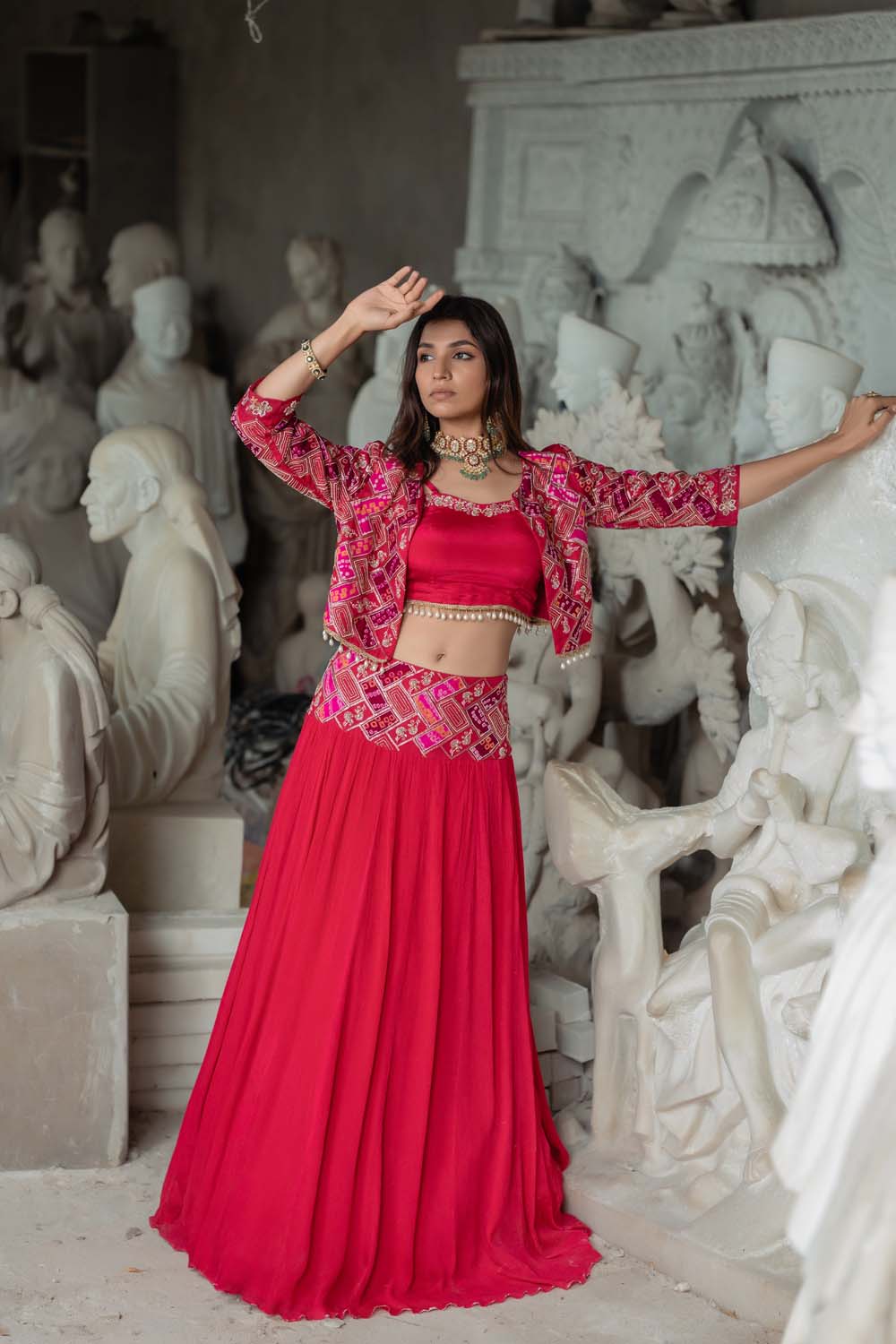 Buy Pink Blouse With Lehenga Enhanced With Fully Embroidered Jacket by  VARUN BAHL at Ogaan Online Shopping Site
