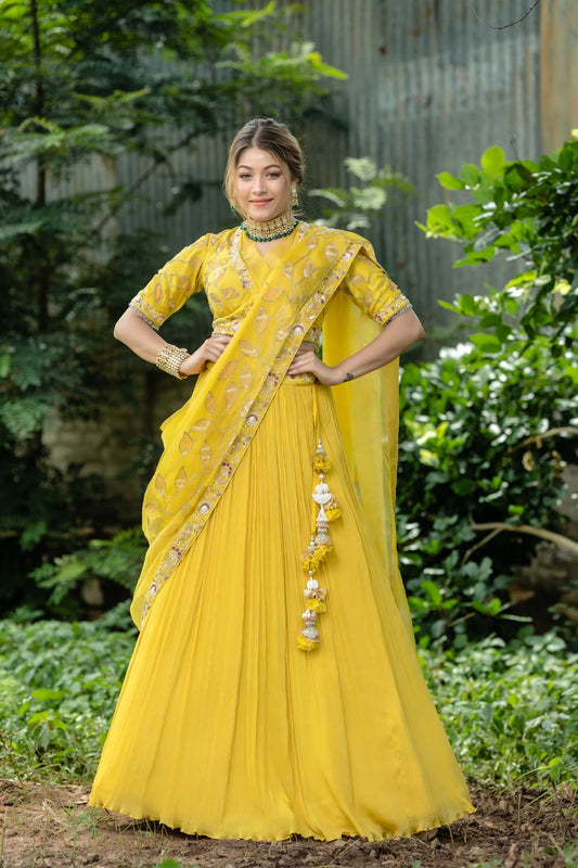 Suvarn - Orche Yellow Lehenga Blouse & Dupatta Set