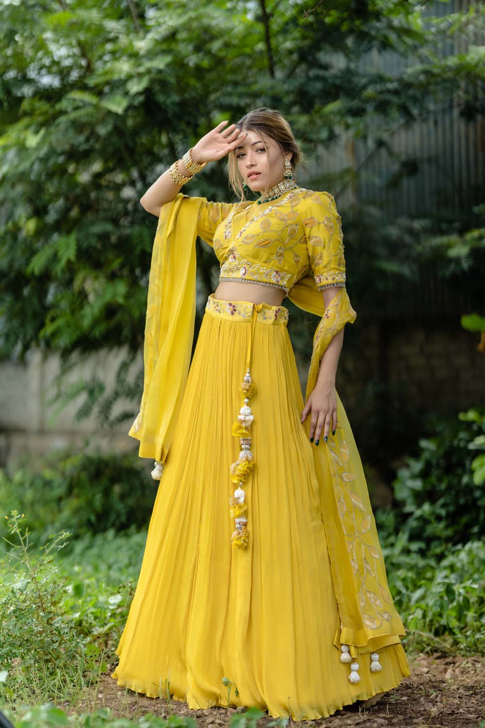 Buy Yellow Printed Silk Lehenga Choli At Ethnic Plus