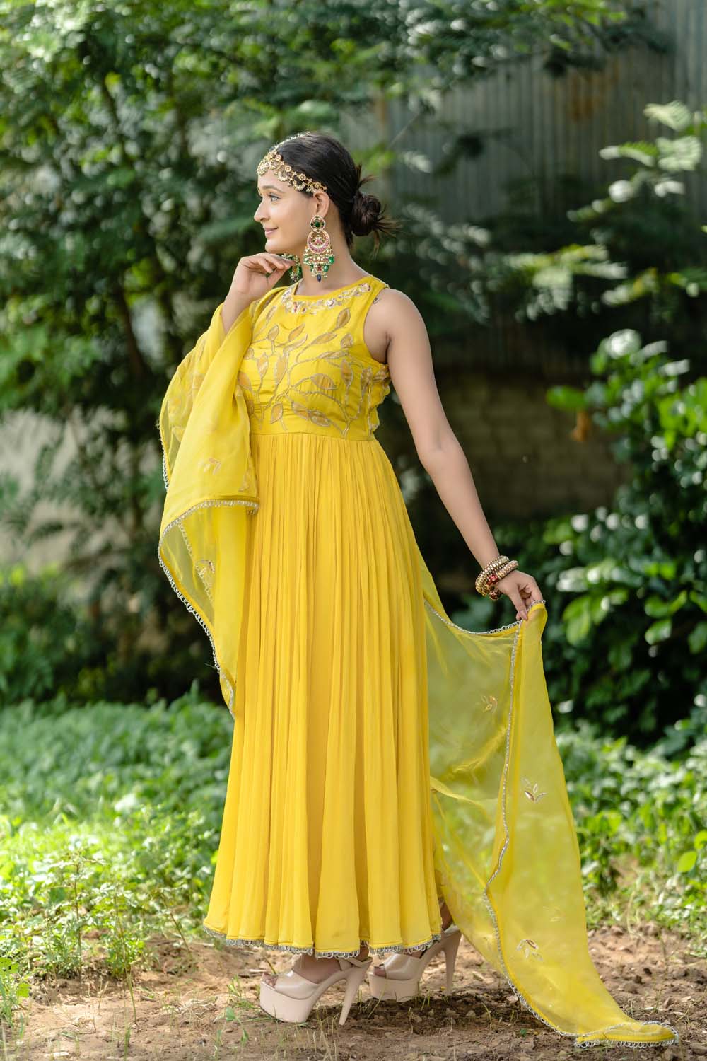 Jarad - Aukar Yellow Anarkali Suit With Dupatta Set