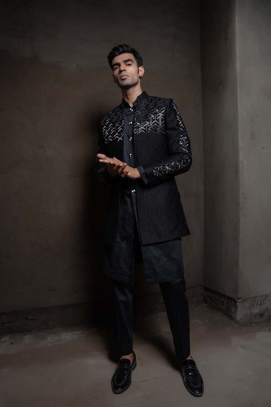 Rook - Black Jodhpuri Kurta Pant Set for Men's