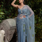 Tulip Saree - Organza Blue, Gray Saree With Blouse