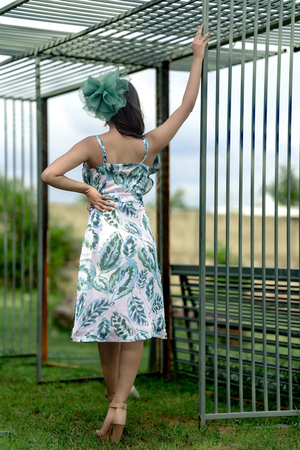 Ashleaf - White with Green Leaf Print Dress for Women