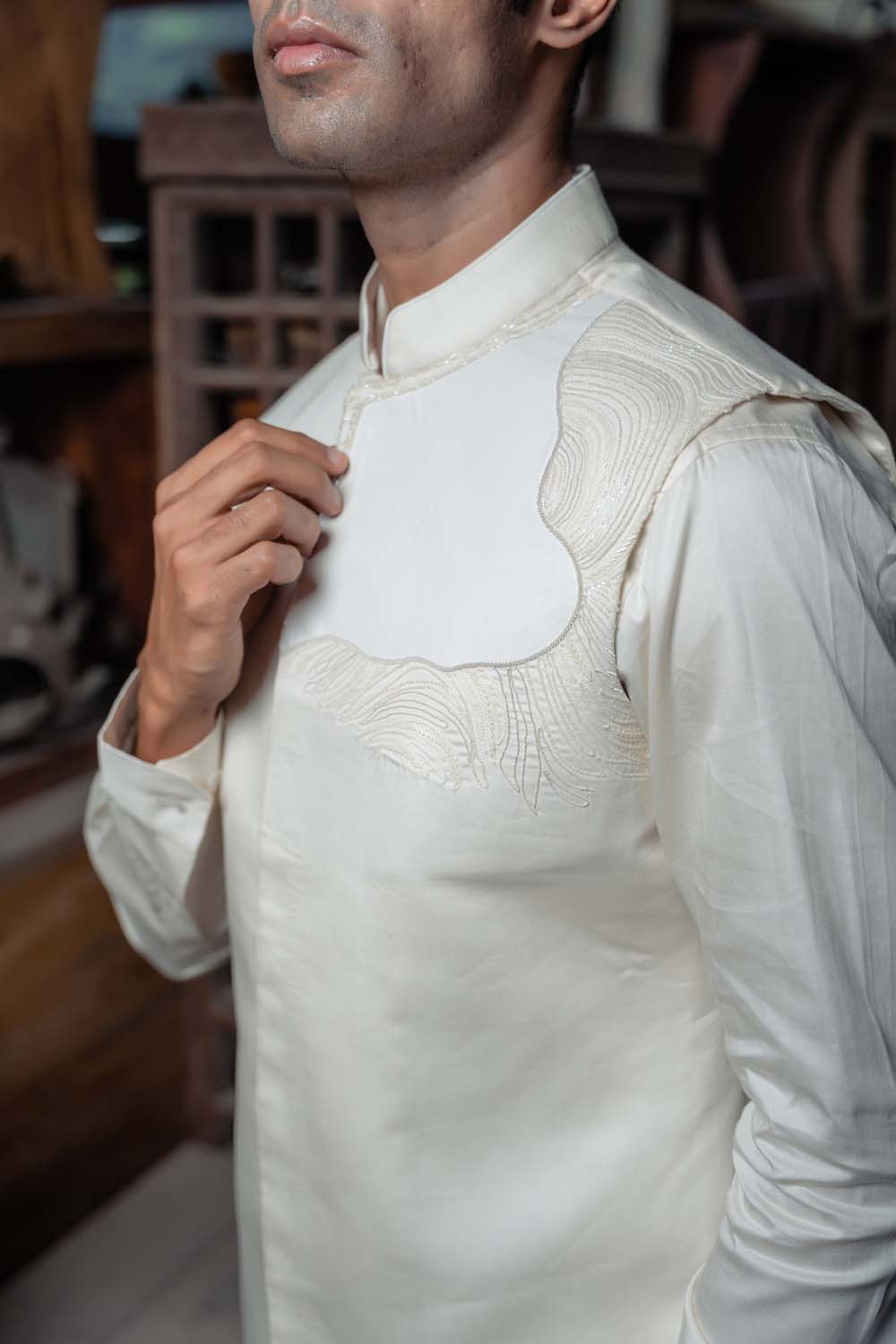 Niham - Off White Nehru Jacket with Pant and Shirt