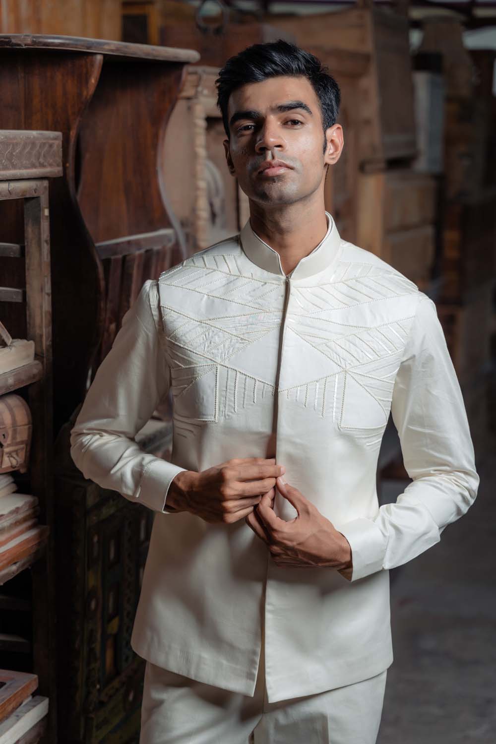 VASTRAMAY Men's Black Cotton Silk Blend Nehru Jacket – vastramay