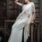 Najakatc- Off White Sleeveless Blouse with  Drapped Saree