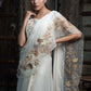 Najakatc- Off White Sleeveless Blouse with  Drapped Saree