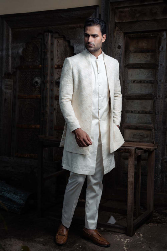 Nameen - Off White Blazer with Kurta with Pant