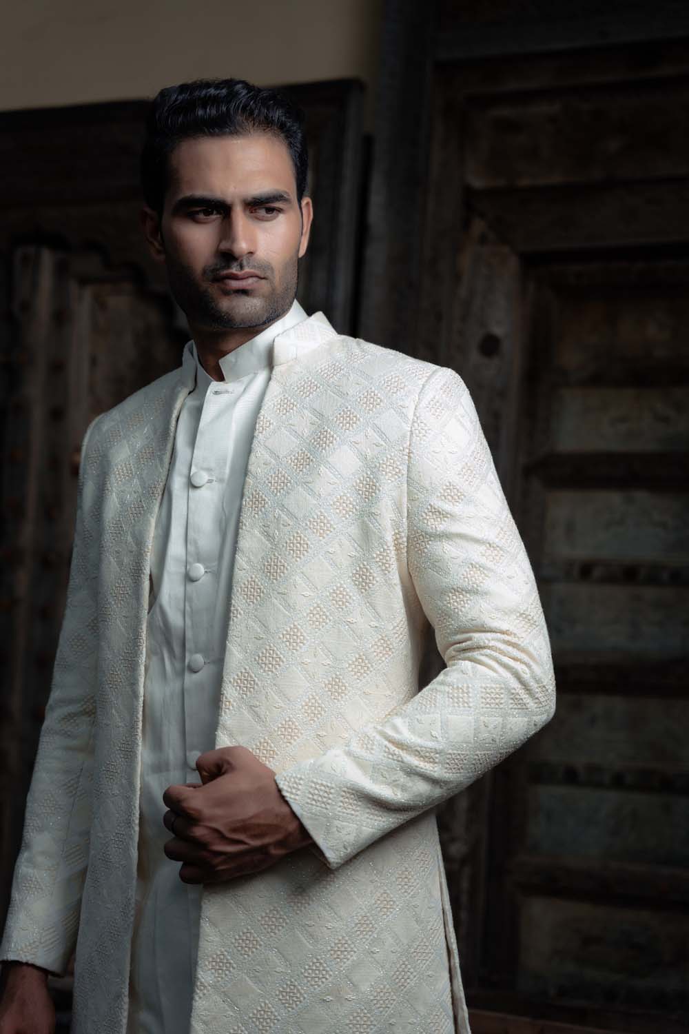 Nameen - Off White Blazer with Kurta with Pant