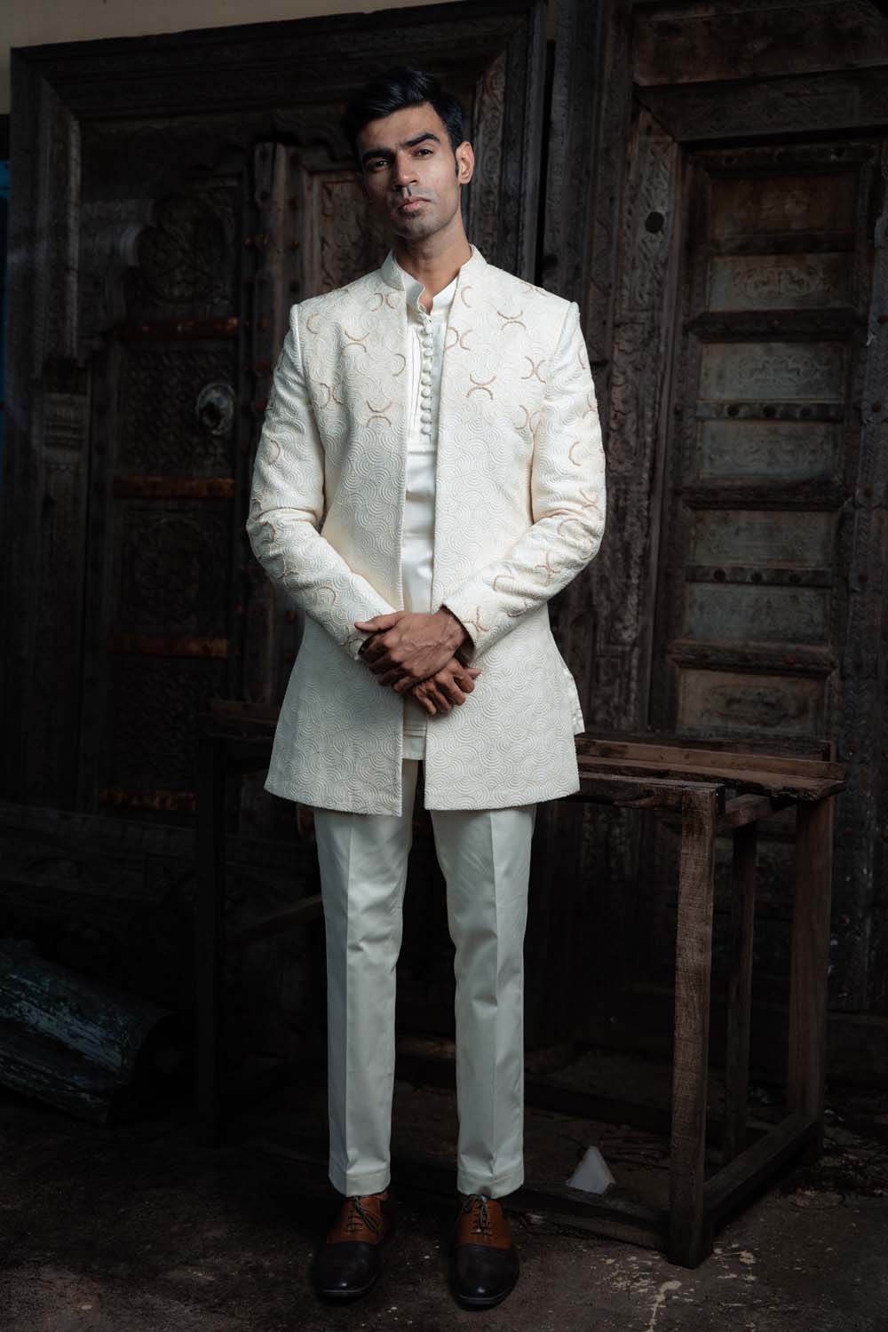 Nameen - Off White Blazer with Kurta with Pant