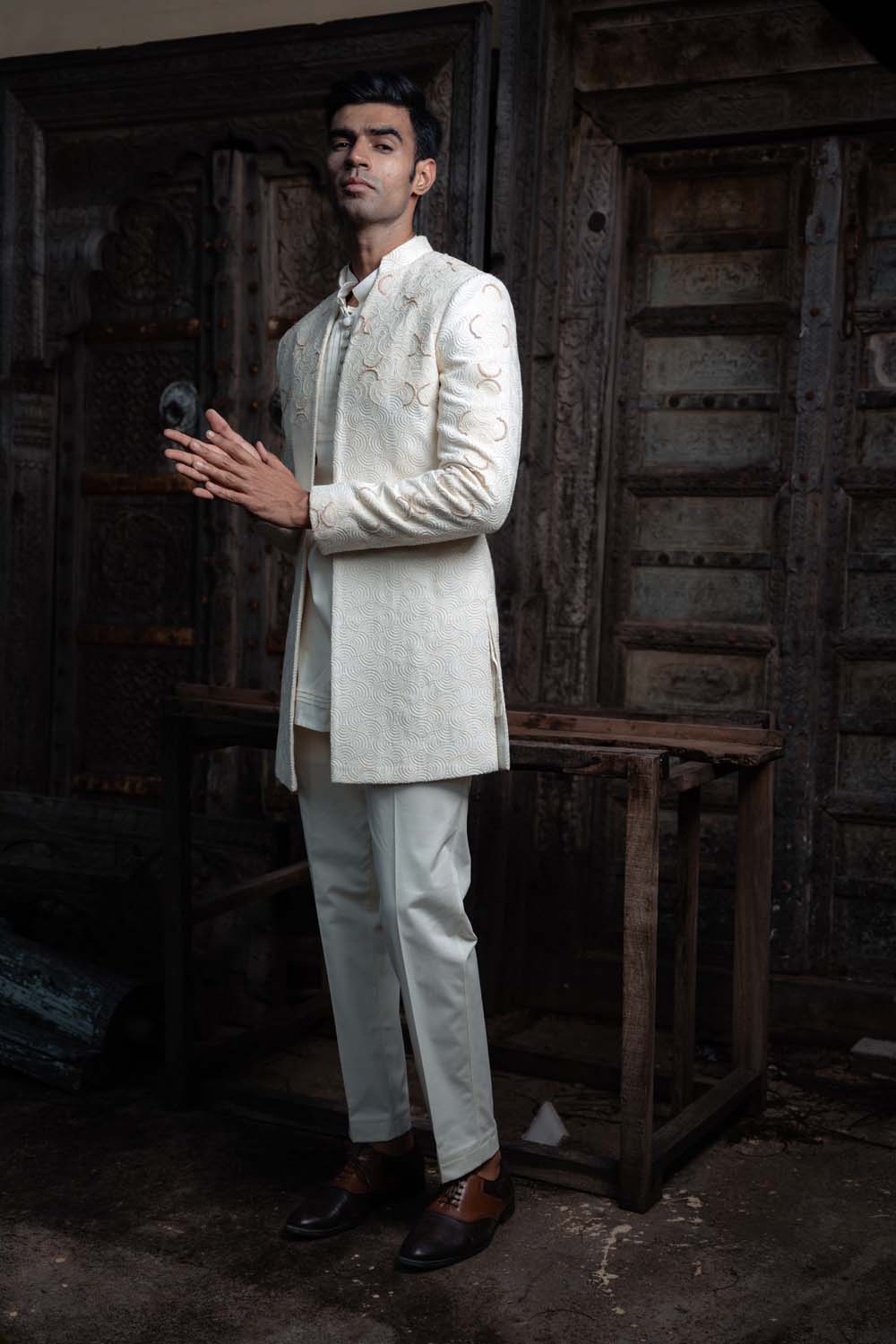 Nameen - Off White Blazer with Kurta with Pant