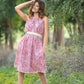 Scaevola - Pink Floral Printed Sleeveless Dress with Belt
