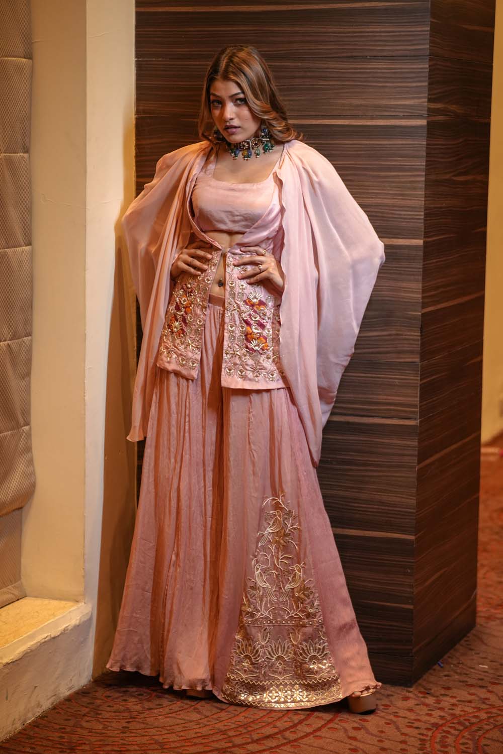 Mehandi - Rose Gold Garara With Top & Cape