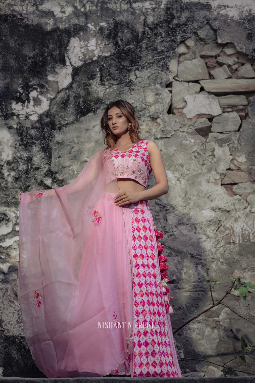 Diadar - Rose Pink Lehenga Blouse With Dupatta Set